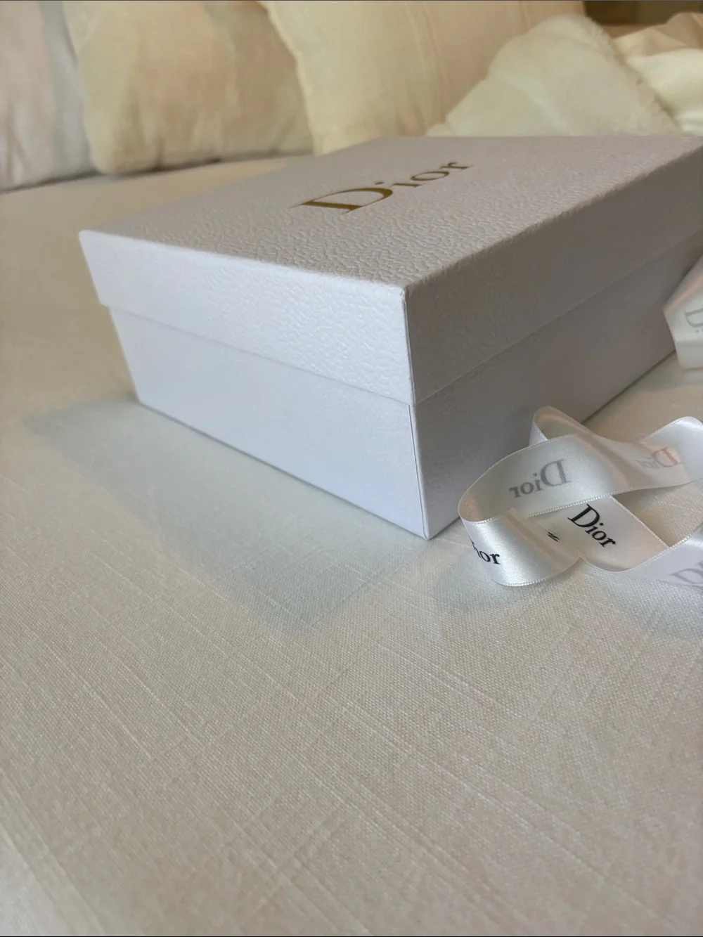 Dior White Gift Box with Gold Logo and Branded White Ribbon- Authentic from Dior